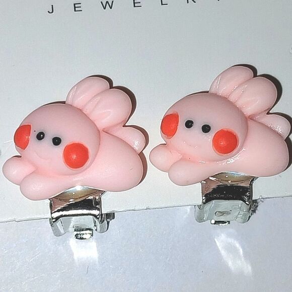 Beautiful girls pink bunny clip-on earrings for kids - Picture 3 of 4